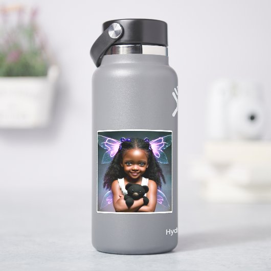 可愛い小さな妖精の女の子とテディベア シール (HydroFlask)