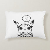 可愛い小さな怪物、白黒図解入りの、写真付きの アクセントクッション (正面)