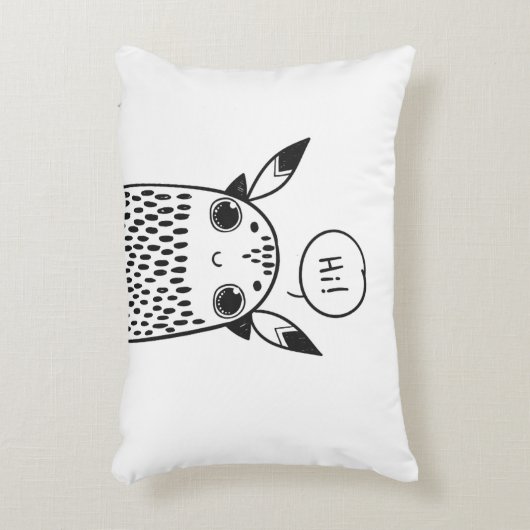 可愛い小さな怪物、白黒図解入りの、写真付きの アクセントクッション (正面(垂直))