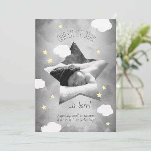 可愛い小さな星は雲生まれの誕生発表 招待状 (スタンド正面)