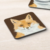 可愛い小さな赤いキツネ – 茶色に透明。 コースター (左側)