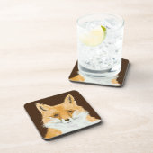 可愛い小さな赤いキツネ – 茶色に透明。 コースター (右側)