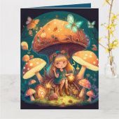可愛い小人遊がキノコ カード (黄色い花)
