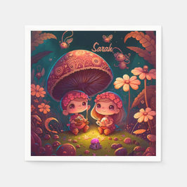 可愛い小人遊がキノコ スタンダードカクテルナプキン