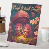 可愛い小人遊がキノコ 台座サイン (インサイチュ)