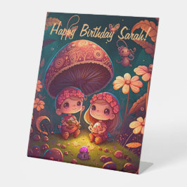 可愛い小人遊がキノコ 台座サイン