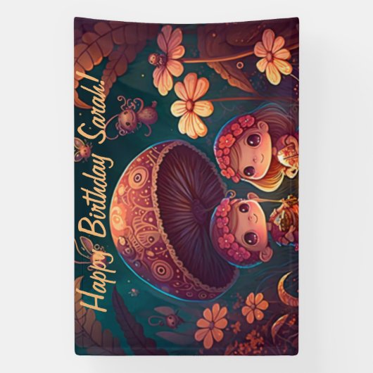 可愛い小人遊がキノコ 横断幕 (縦)