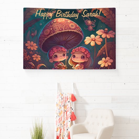 可愛い小人遊がキノコ 横断幕 (インサイチュ)