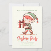 可愛い小妖精や小人がクリスマスプレゼントを置く 招待状 (正面)