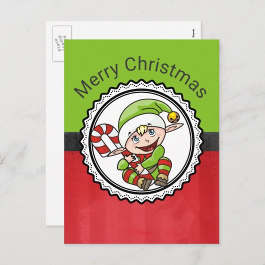 可愛い小妖精や小人とクリスマスカネリーメリークリスマス シーズンポストカード (正面/裏面)