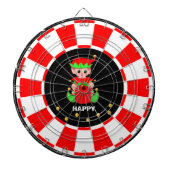 可愛い小妖精や小人と金ゴールド紙吹雪オンブラックレッド&ホワイト ダーツボード (正面)