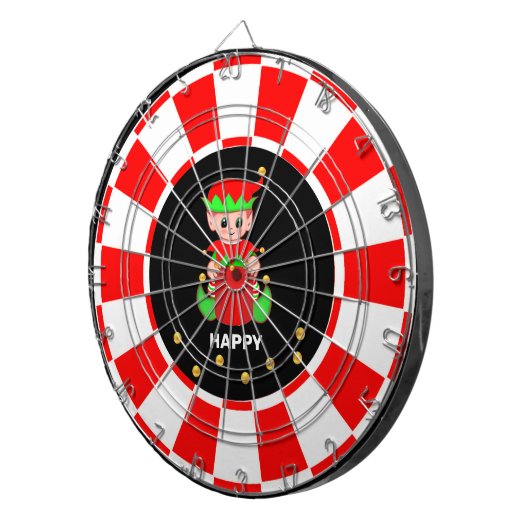 可愛い小妖精や小人と金ゴールド紙吹雪オンブラックレッド&ホワイト ダーツボード (正面右)