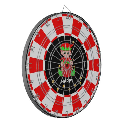 可愛い小妖精や小人と金ゴールド紙吹雪オンブラックレッド&ホワイト ダーツボード (正面左)