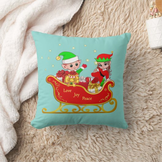 可愛い小妖精や小人オンクリスマスススイーティール(緑がかった色) クッション (ブランケット)