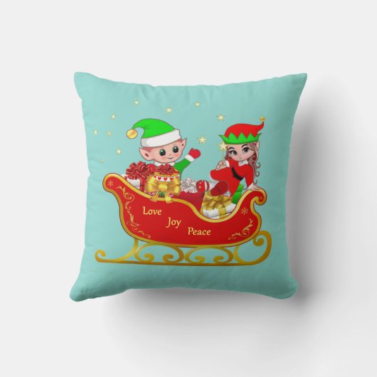 可愛い小妖精や小人オンクリスマスススイーティール(緑がかった色) クッション (裏面)