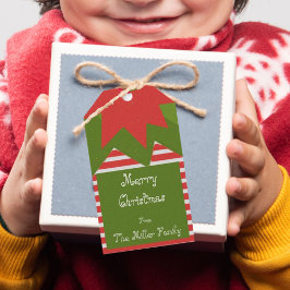 可愛い小妖精や小人コスチューム赤い緑の家族の名前クリスマス ギフトタグ