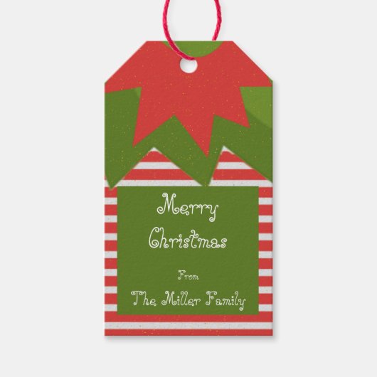 可愛い小妖精や小人コスチューム赤い緑の家族の名前クリスマス ギフトタグ (正面)