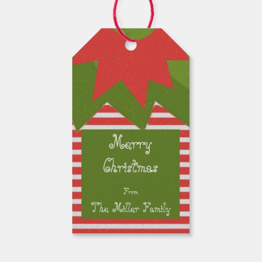 可愛い小妖精や小人コスチューム赤い緑の家族の名前クリスマス ギフトタグ (裏面)