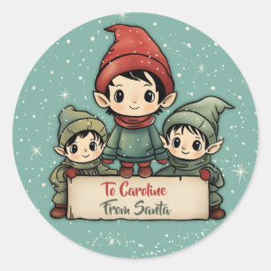 可愛い小妖精や小人パーソナライズされたfrom Santa ラウンドシール