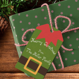 可愛い小妖精や小人衣装レッドグリーンブラウン名クリスマス ギフトタグ