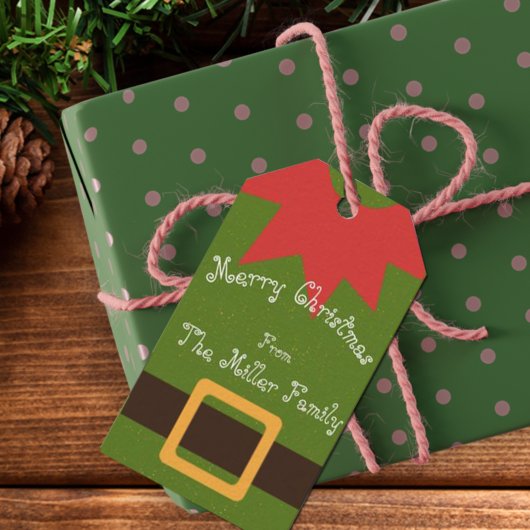 可愛い小妖精や小人衣装レッドグリーンブラウン名クリスマス ギフトタグ