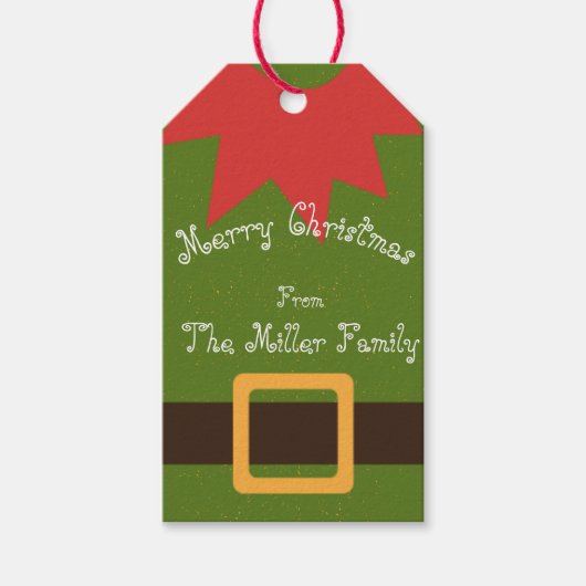 可愛い小妖精や小人衣装レッドグリーンブラウン名クリスマス ギフトタグ (正面)