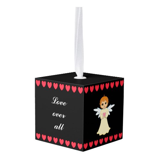 可愛い小妖精や小人&エンジェルオンブラックのクリスマスハート キューブオーナメント (裏面アングル)