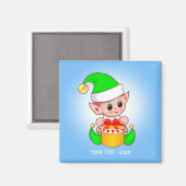 可愛い小妖精や小人&ライトブルーのテキスト マグネット (正面/裏面)