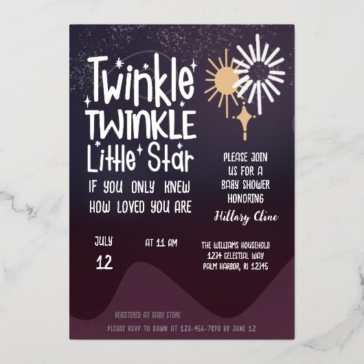 可愛い小男女兼用星お洒落 箔招待状 (正面)