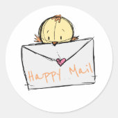 可愛い小飛んでいる鳥と手紙ハッピーメール ラウンドシール (正面)