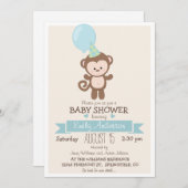 可愛い少年のサル、ジャングル動物園の動物の赤ちゃんシャワー 招待状 (正面/裏面)