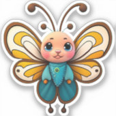 可愛い少年蝶の昆虫動物マンガグラフィック シール (正面)