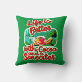 可愛い居心地の良い生活がより良いココアおもしろいホリデーロゴ クッション (裏面)