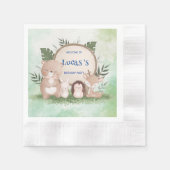 可愛い山嵐クマ誕生日ジャングル誕生日パーティー 縁ありカクテルナプキン (正面)