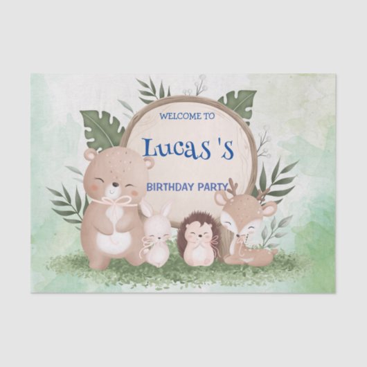 可愛い山嵐クマ誕生日ジャングル誕生日パーティー 薄葉紙 (正面)