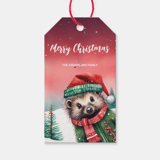 可愛い山嵐サンタクリスマスパーティー雪男 ギフトタグ (正面)