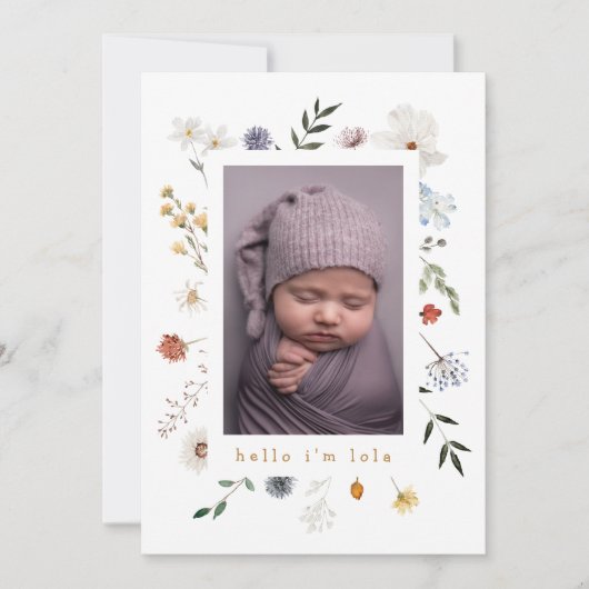 可愛い山花額縁ベビー誕生のお知らせ 案内状 (正面)