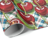 可愛い市松模様にさくらんぼミッドセンチュリー ラッピングペーパー (ロールコーナー)