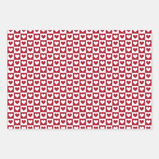 可愛い市松模様にハートスのバレンタインデー ラッピングペーパーシート (正面3)