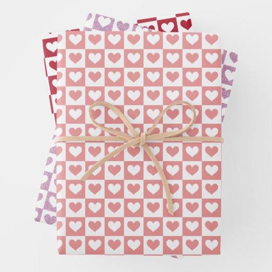 可愛い市松模様にハートスのバレンタインデー ラッピングペーパーシート (インサイチュ)