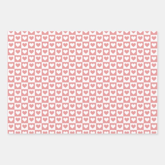 可愛い市松模様にハートスのバレンタインデー ラッピングペーパーシート (正面)