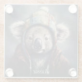 可愛い帽子をかぶった可愛らしいコアラ ガラスコースター (裏面)