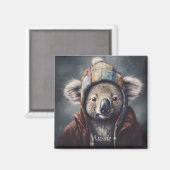 可愛い帽子をかぶった可愛らしいコアラ マグネット (正面/裏面)