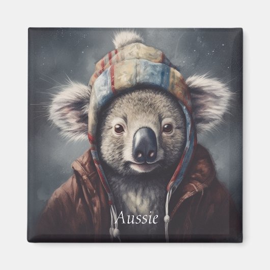 可愛い帽子をかぶった可愛らしいコアラ マグネット (正面)