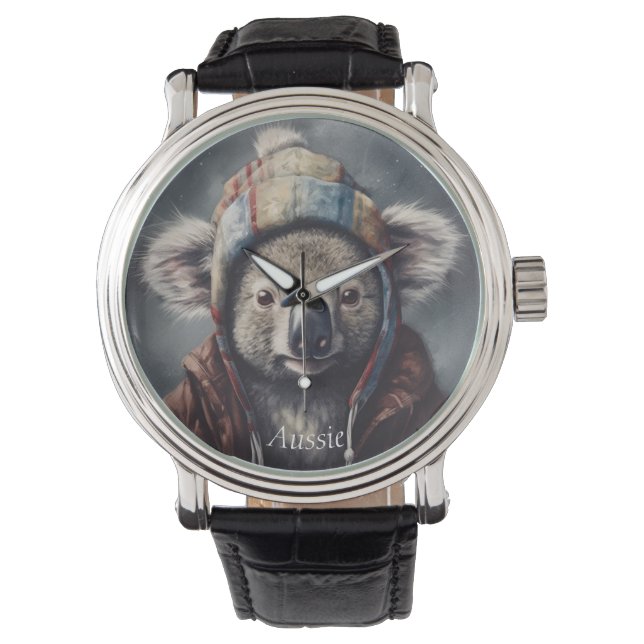 可愛い帽子をかぶった可愛らしいコアラ 腕時計 (正面)