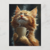 可愛い幸せそうなジンジャー子猫とコーヒー ポストカード (正面)