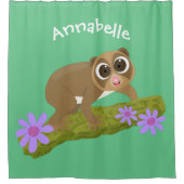 可愛い幸せな遅いロリス上の枝の漫画 シャワーカーテン (正面)