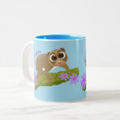 可愛い幸せな遅いロリス上の枝の漫画 ツートーンマグカップ (正面左)