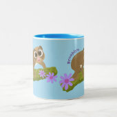 可愛い幸せな遅いロリス上の枝の漫画 ツートーンマグカップ (中央)