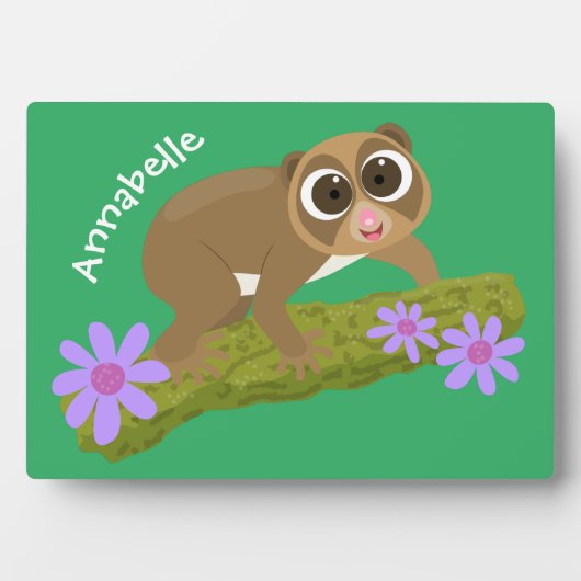 可愛い幸せな遅いロリス上の枝の漫画 フォトプラーク (正面)